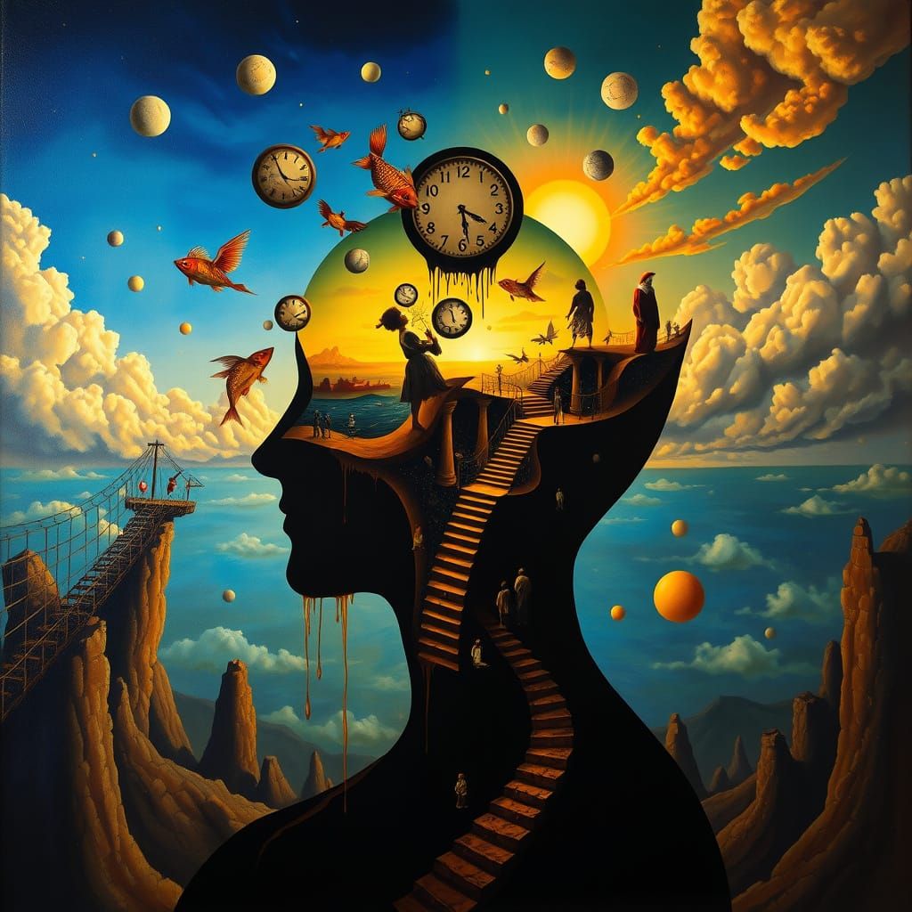 Surreal Human Silhouette Filled With Life's Dreamlike Scenes