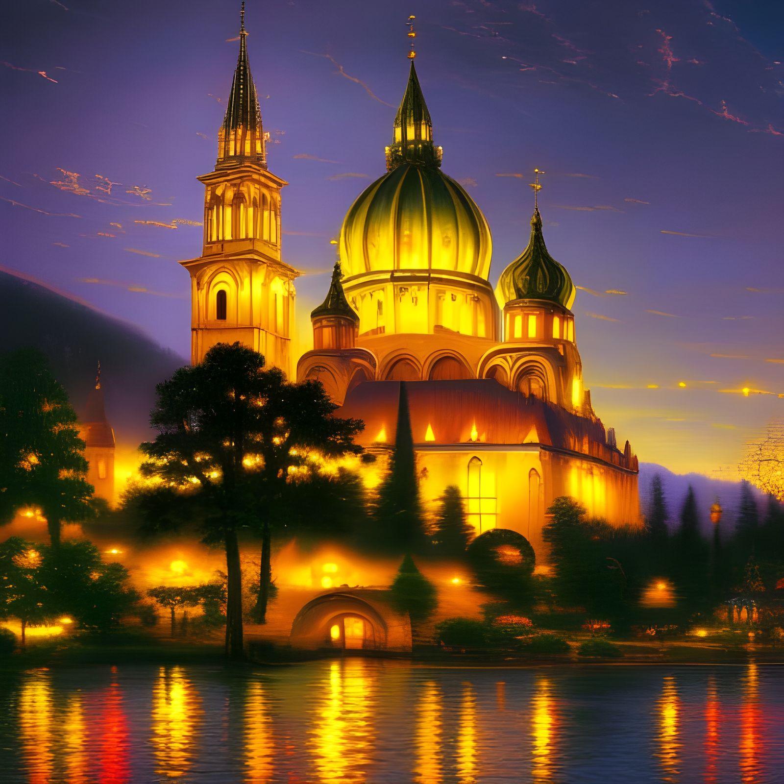 Baroque Cathedral Illuminates Countryside: Digital Matte Pai...