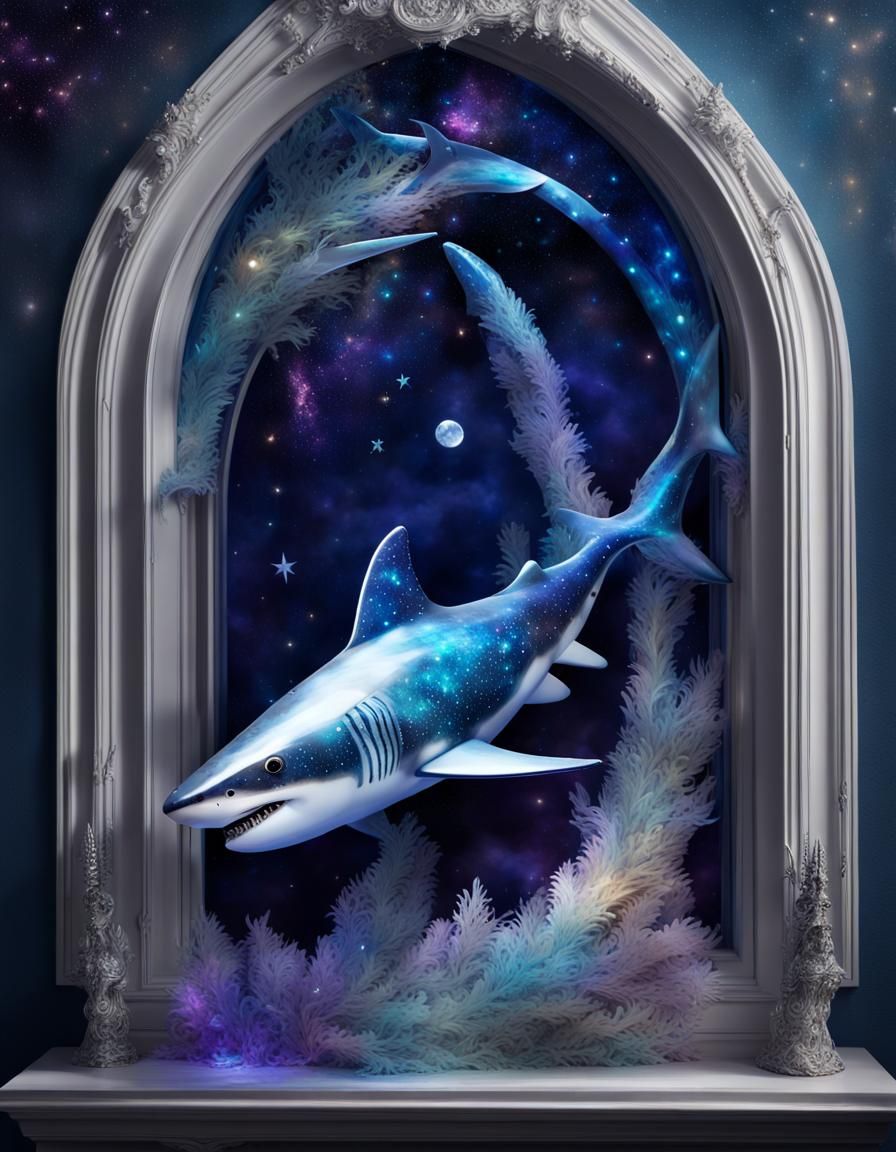 Elemental Crystal Shark in Starry Moonscape