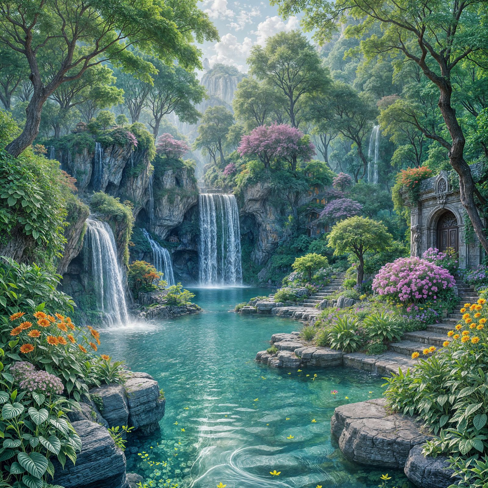 Mathematical Garden with Binary Waterfalls