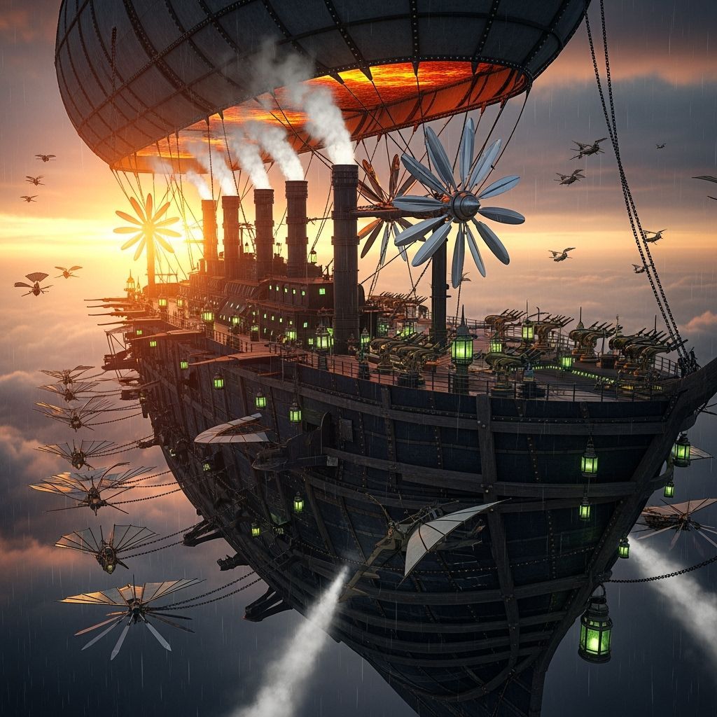 Colossal Airship City Through Storm Clouds