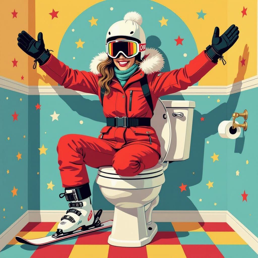 Person Dancing on Toilet in Vibrant Playful Style