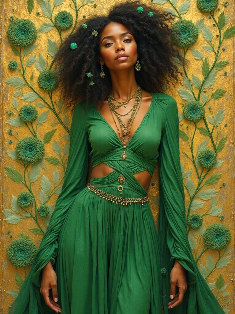 A woman in a green elegance