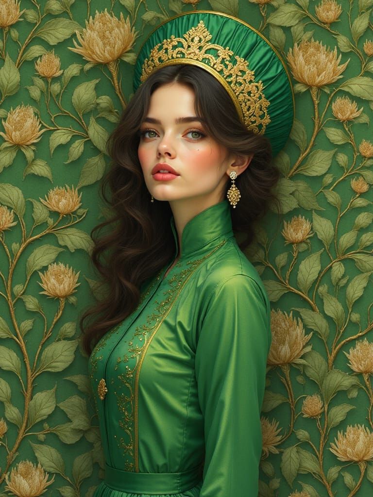 A woman in a green elegance
