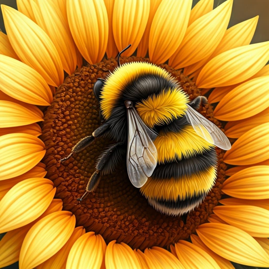 Whimsical Bumblebee in Sunflower Field, Children's Illustrat...