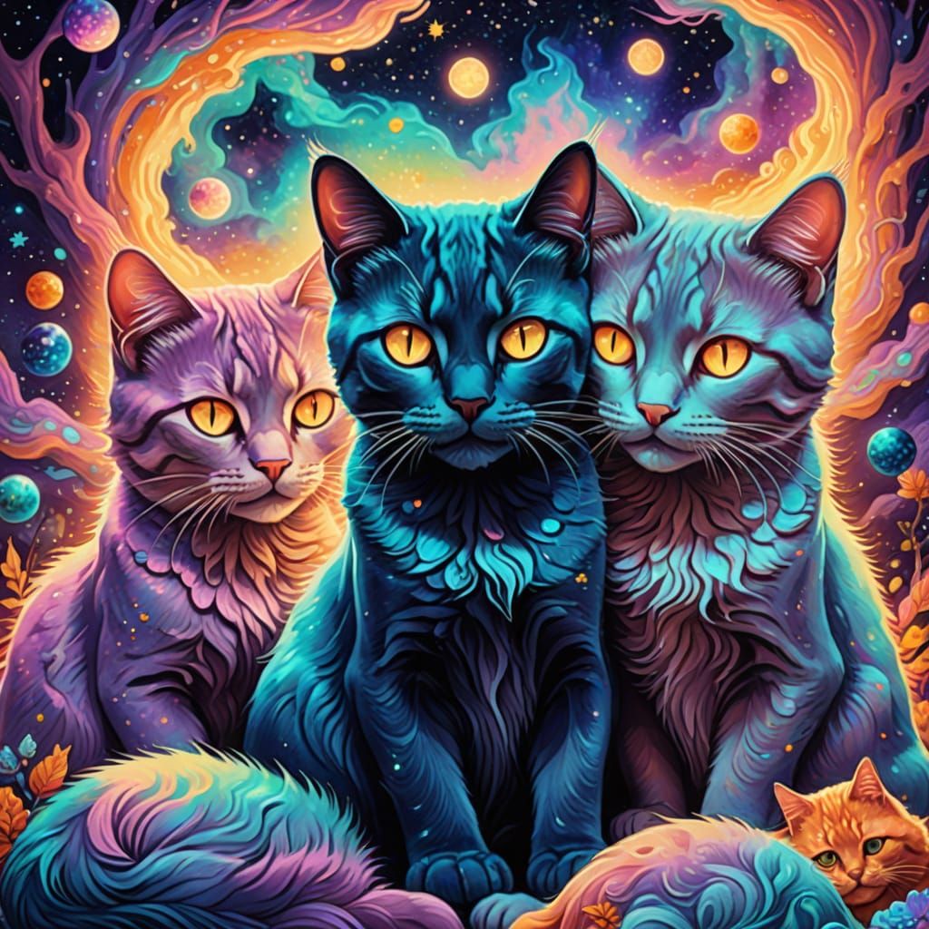 Surreal Cosmic Cats in Dreamy Cuddle Puddle