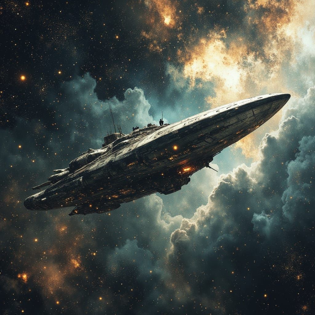 Futuristic Spaceship Approaches Alien Space Station