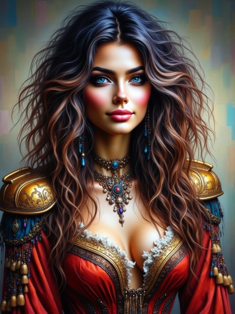 Futuristic Portrait of Woman with Metallic Epaulets