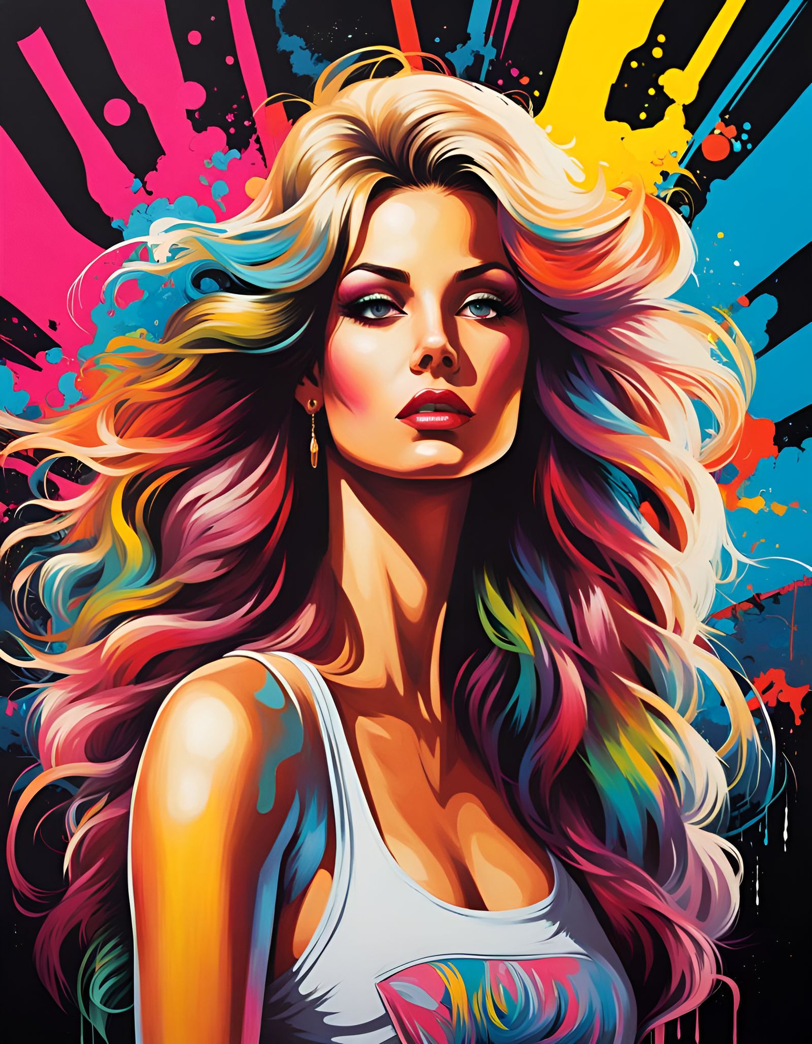 Retro 80s Woman on Roller Skates in Graffiti Art