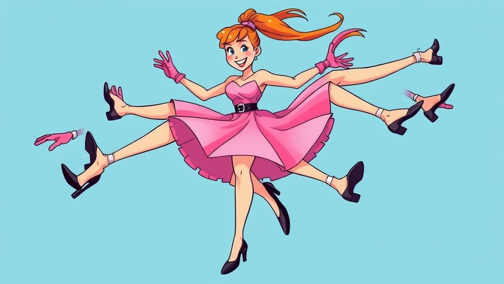 Dynamic Cartoon of Woman Tap Dancing with Orange Hair