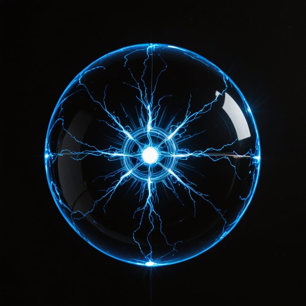 Blue Orb Emitting Electrical Light on Black
