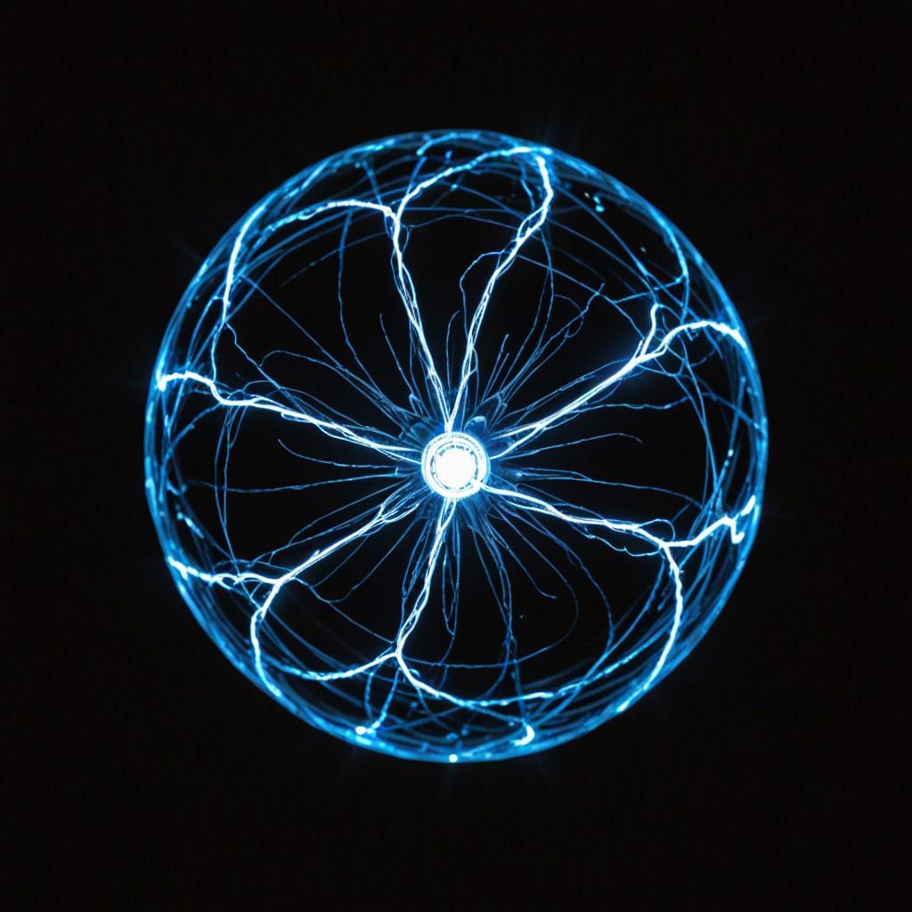 Blue Orb Emitting Electric Light Against Black Background