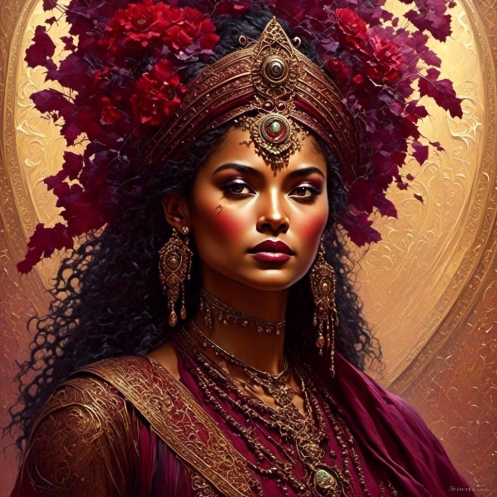 Island Girl Dark Fantasy in Alphonse Mucha Style