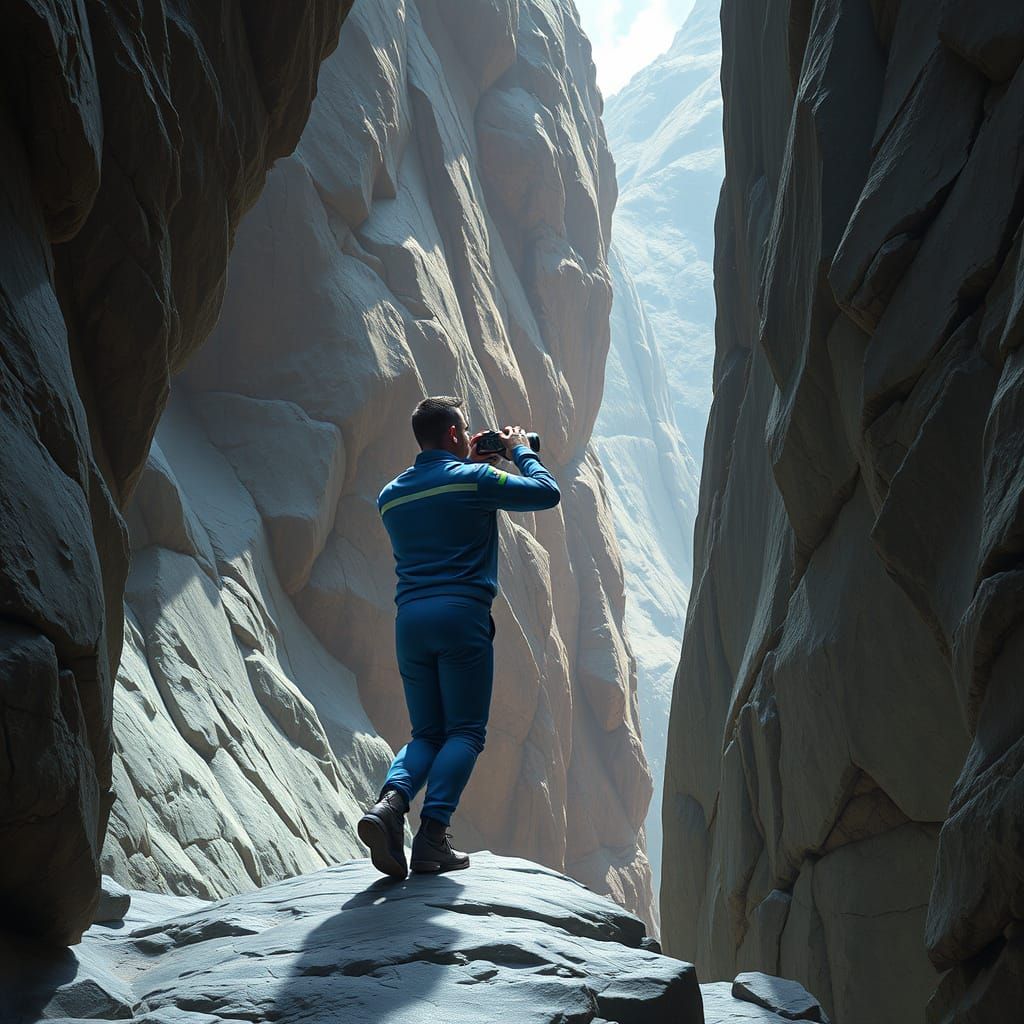 Vault Engineer Examines Mountainous Landscape in Detailed Ma...
