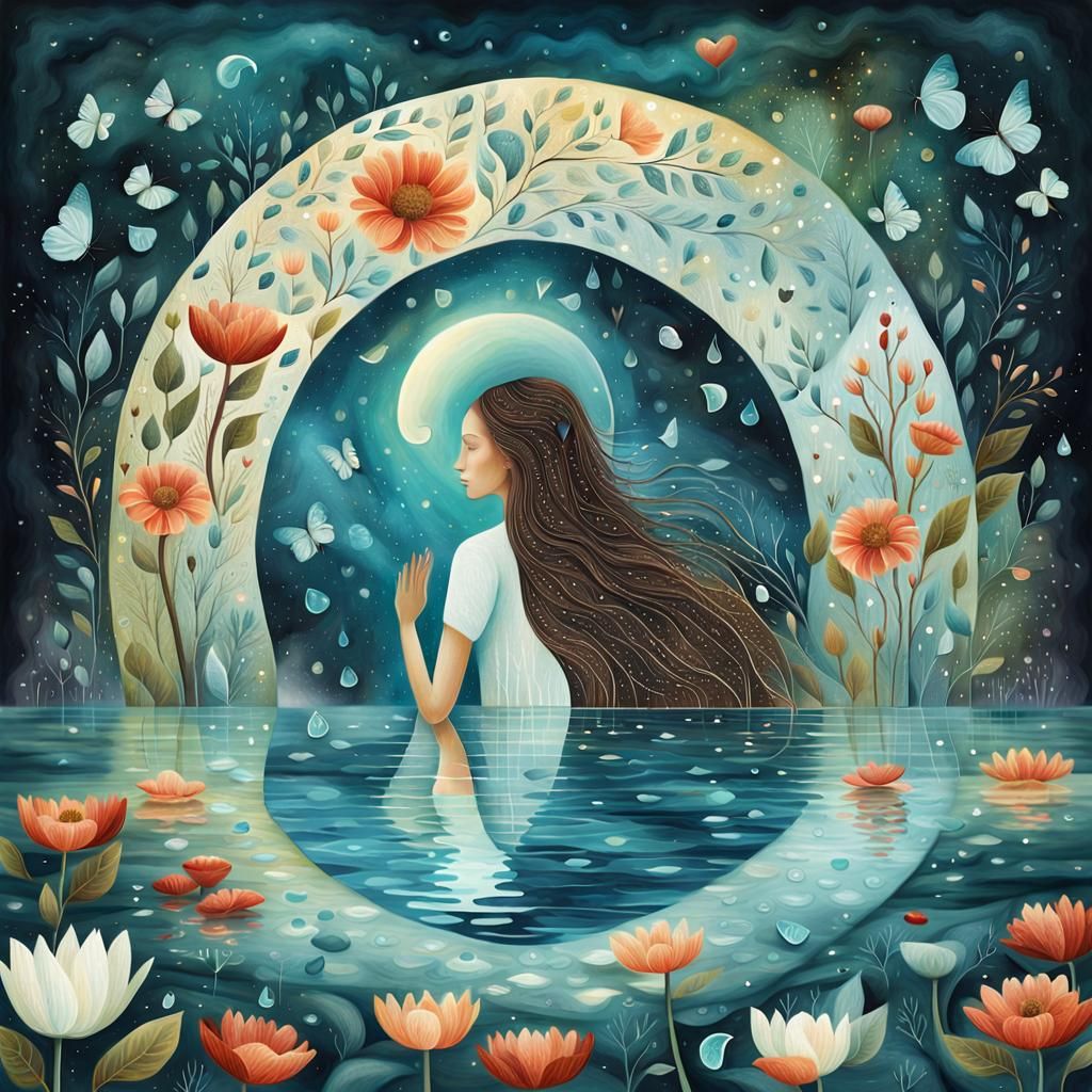 Inspirational Collage: Woman, Sunset, and Tears in Digital A...