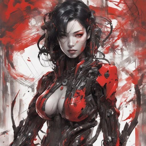 Stunning Cyborg Portrait in Japanese Splash Art Style