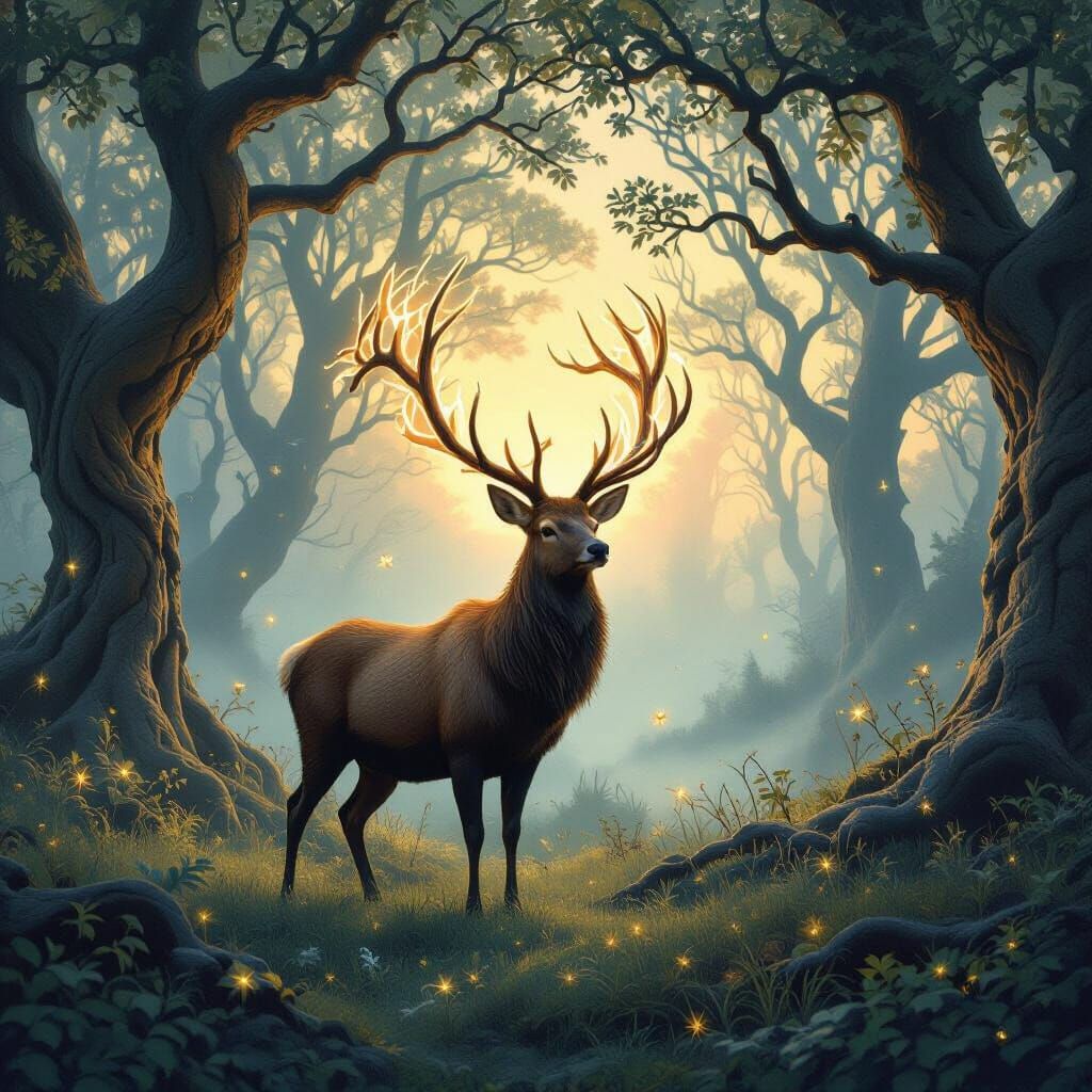 Majestic Stag in Enchanted Forest Clearing
