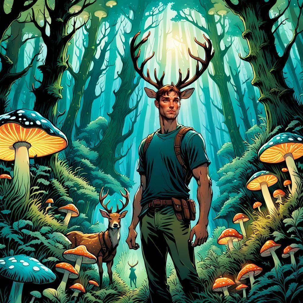 Mystical Deer-Man Wielding Nature Magic in Comic Art