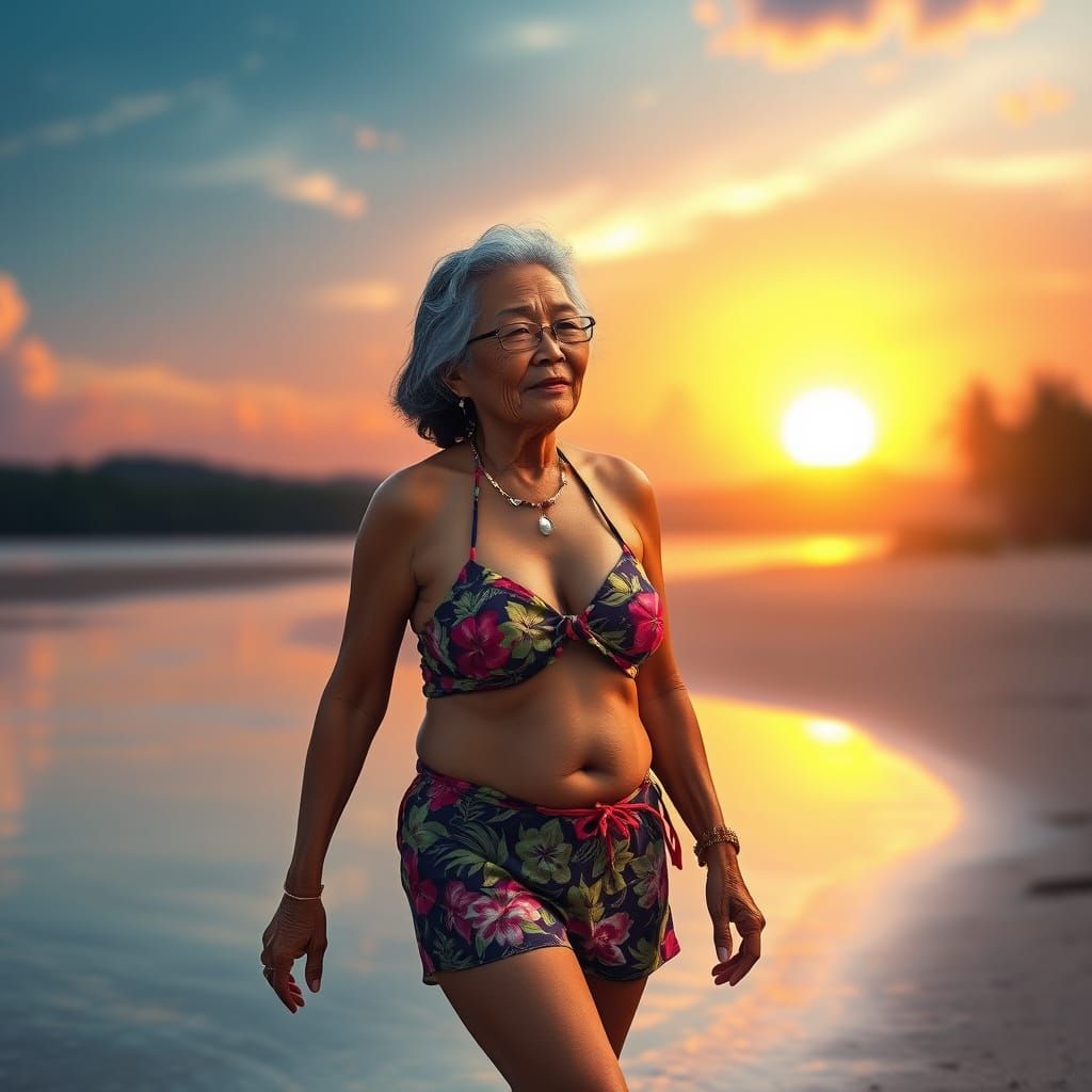 Elegant Filipino Woman in Vibrant Beach Bikini