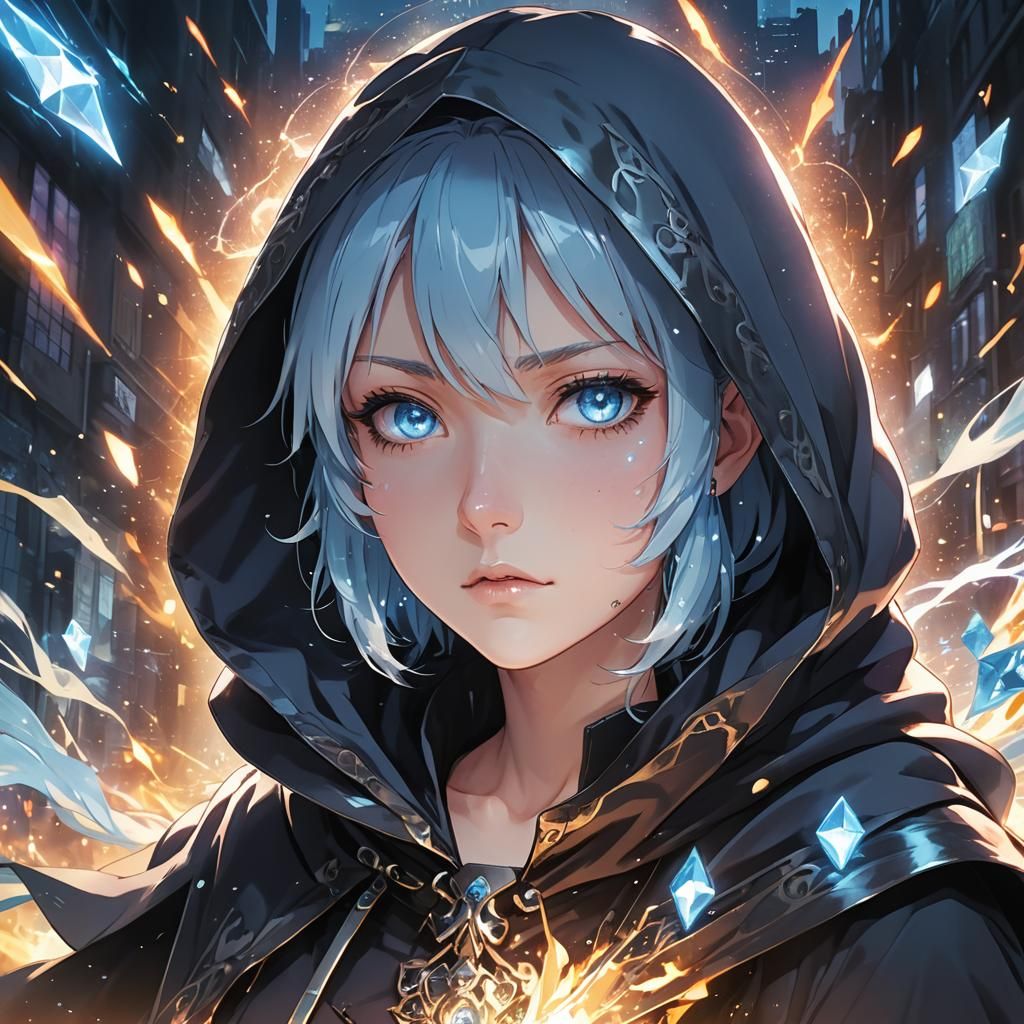 Anime Girl with Blue Hair and Crystal Eyes