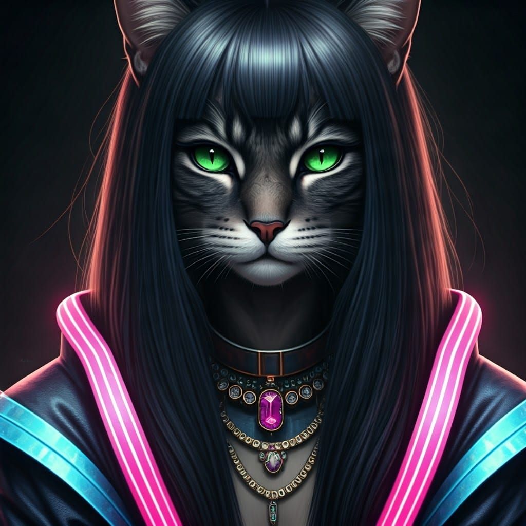 Cyberpunk Catgirl in Iridescent Attire