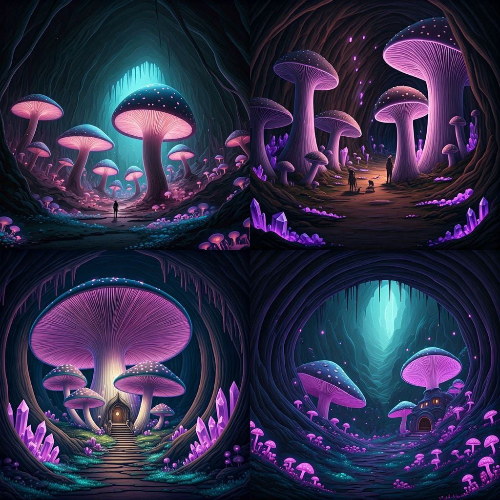 Myconid Settlement in Glowing Underground Cavern