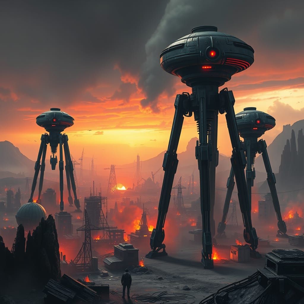 Gigantic Metallic War Machines Invade a Futuristic Martian C...