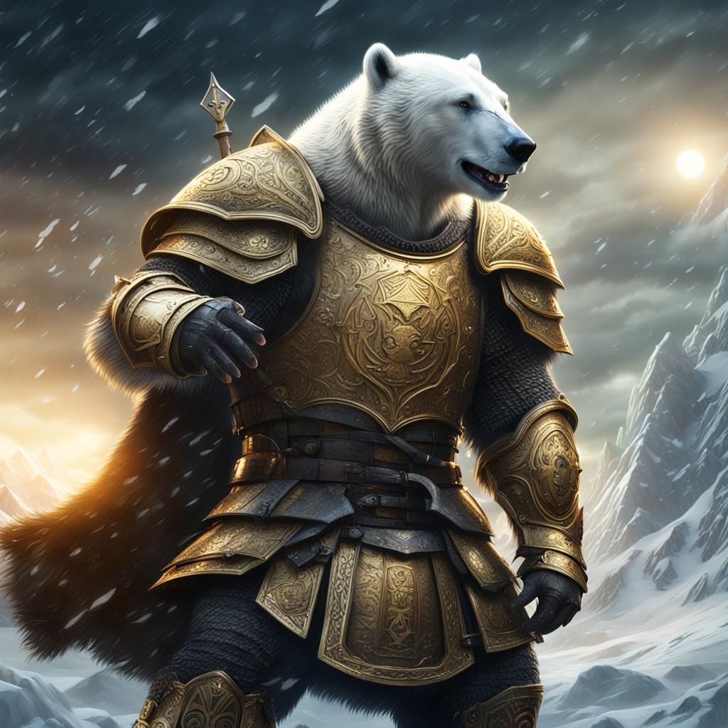 Polar Bear in Golden Medieval Armor