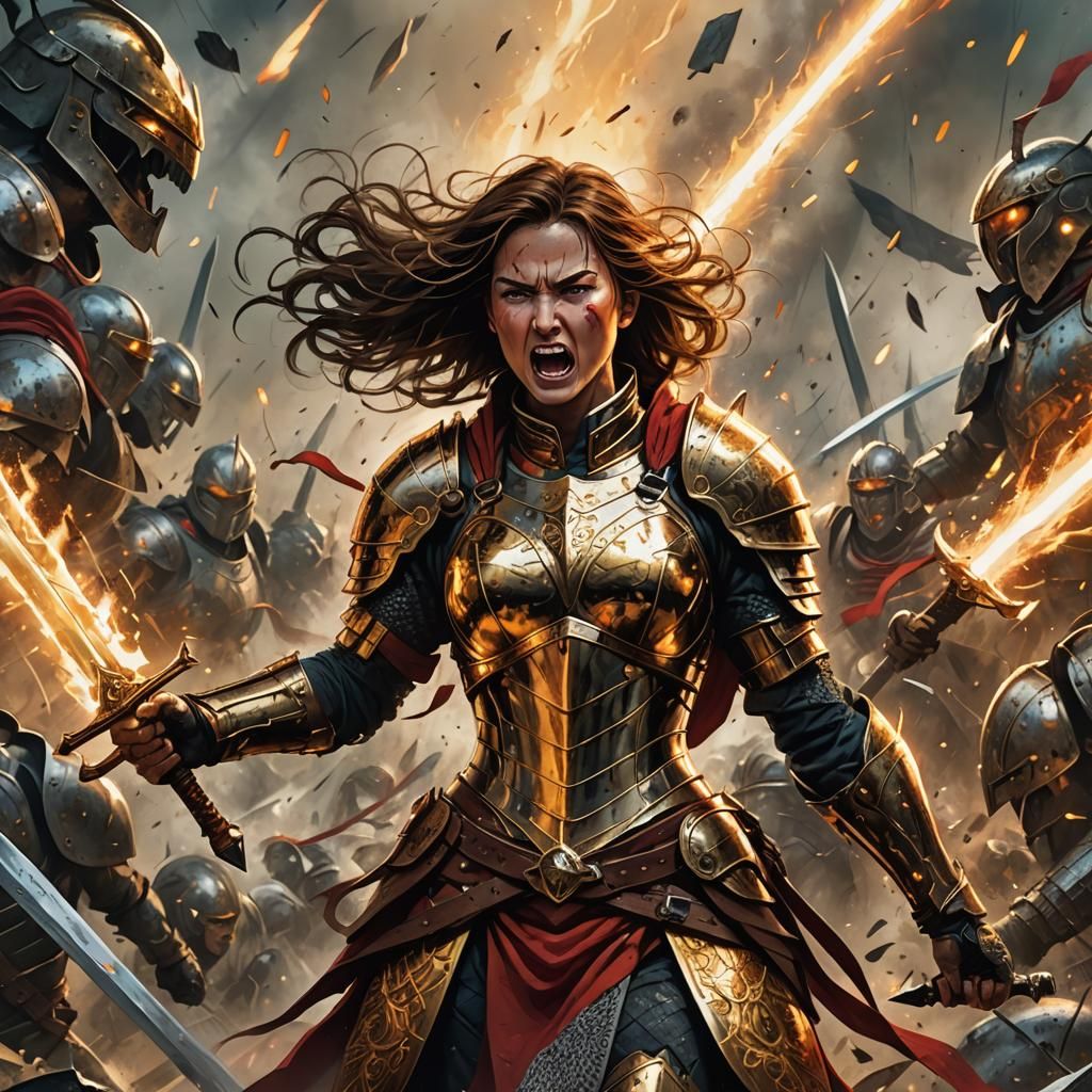 Woman Warrior in Battle: Dynamic Comic Book Art