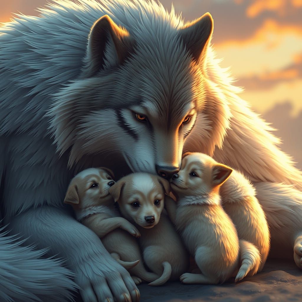 Loving Canine Guardian Protects Adorable Puppies in Heartwar...