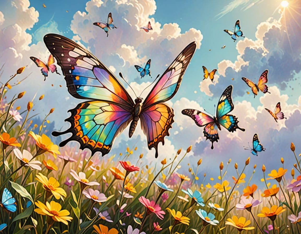 Dreamlike Butterflies in a Whimsical Fantasy Meadow