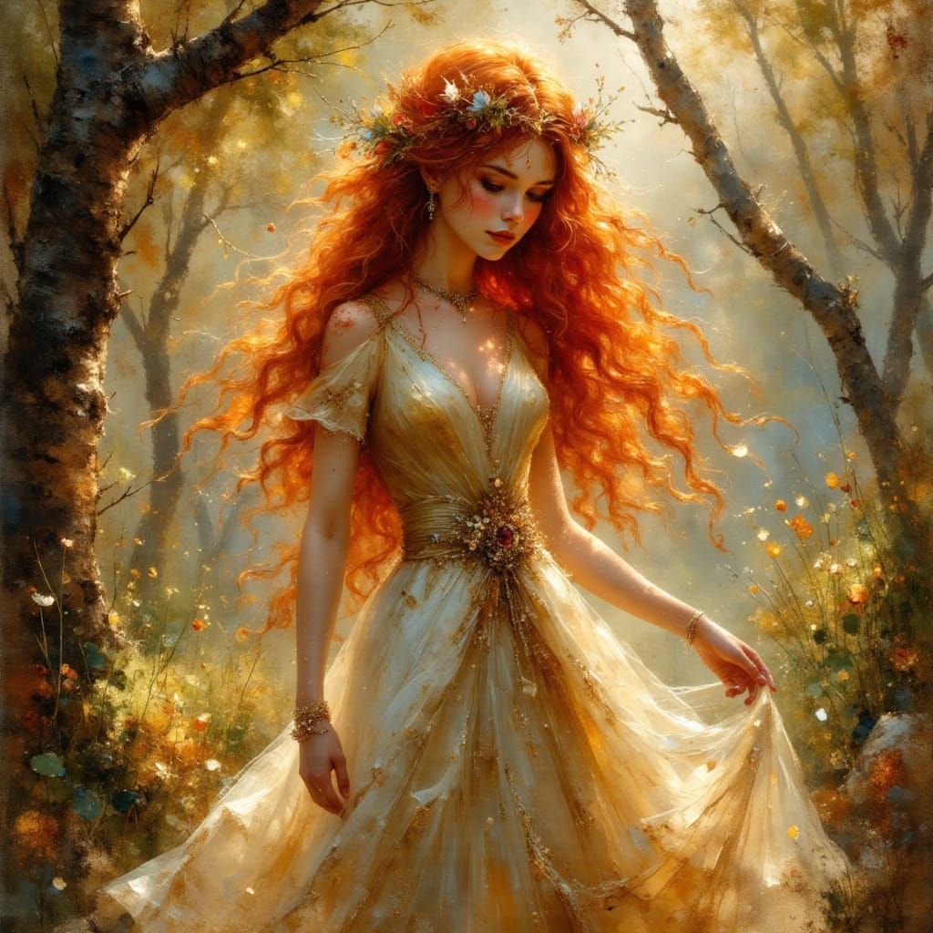 Ethereal Fae Portrait with Red Hair and Freckles