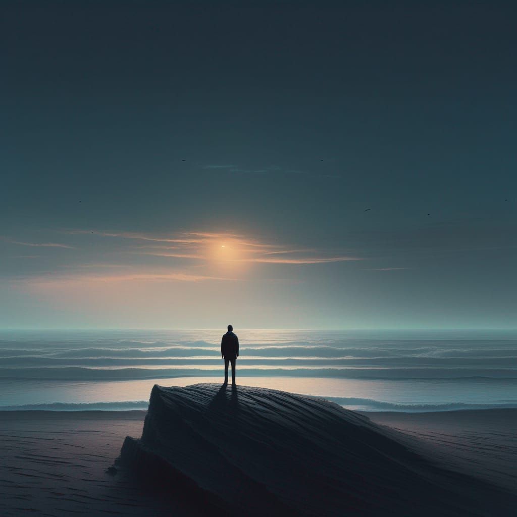 Desolate Beach Scene in Conceptual Art Style