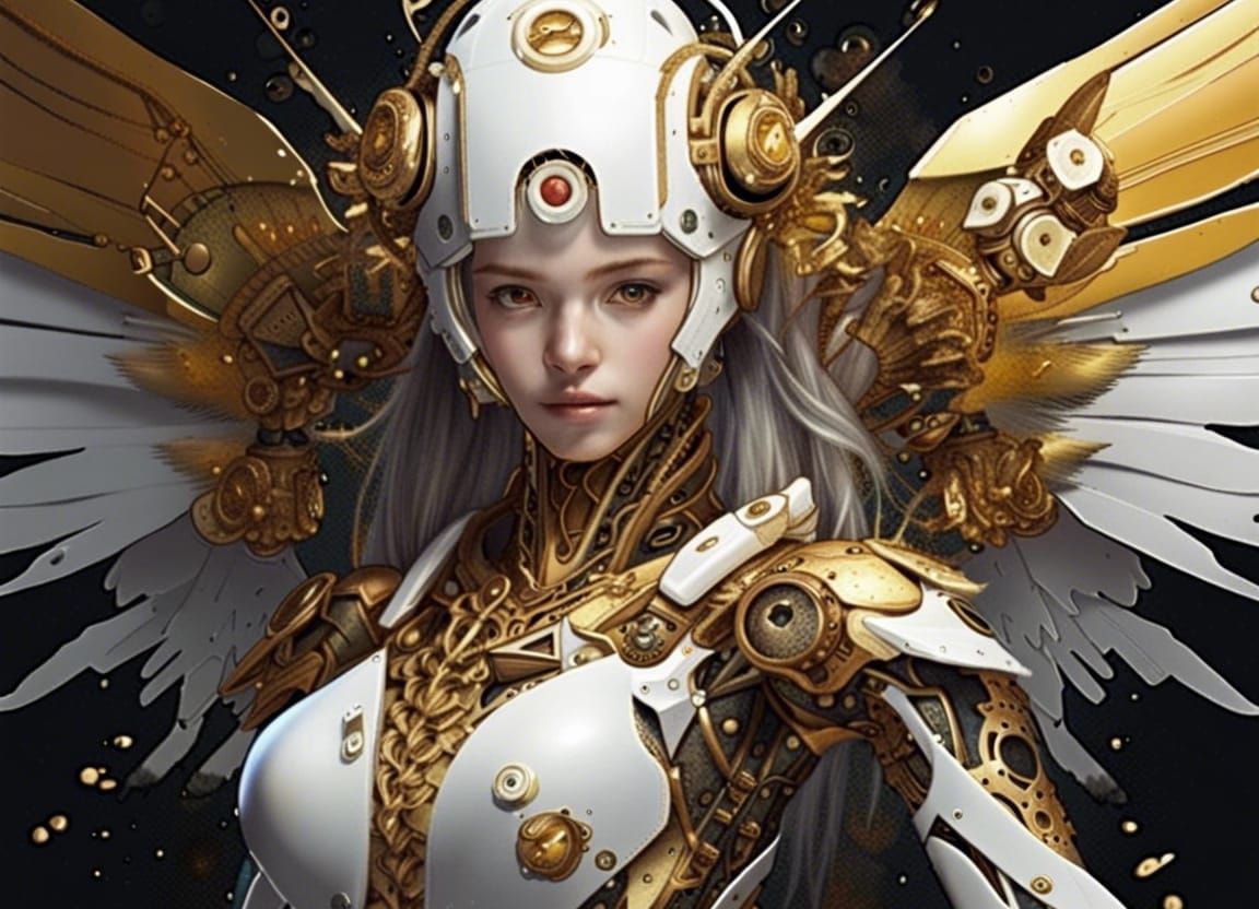 Robot Fairy Portrait with Mechanical Wings