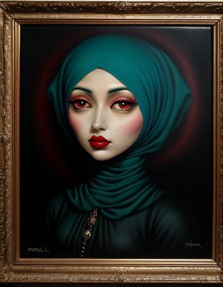 Surreal Hijabi Lady in Dreamscape Oil Painting