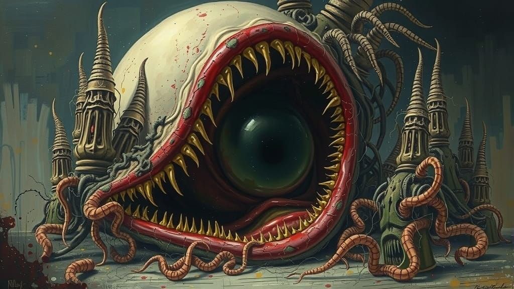 Demonic Face with Worms in Surreal 3D Style