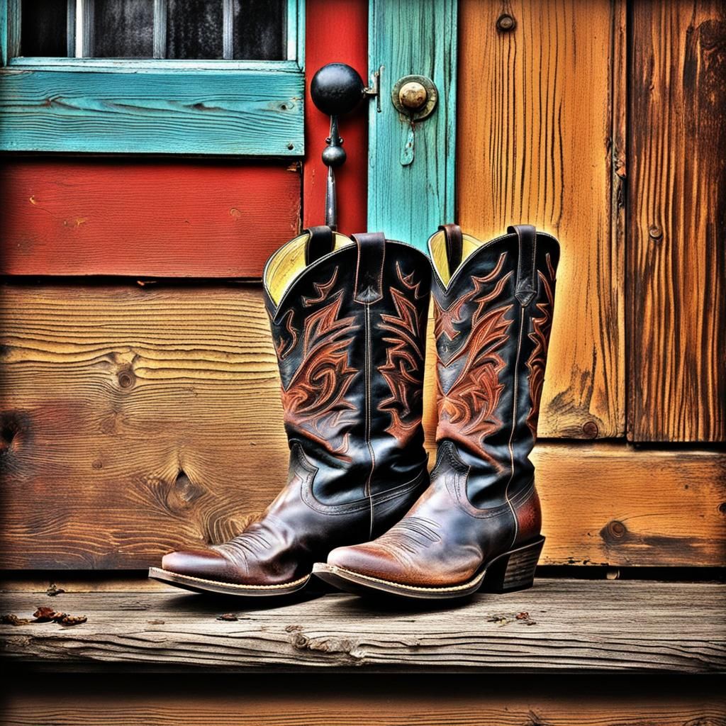 Worn Cowboy Boots: Abstract Art in Complementary Colors