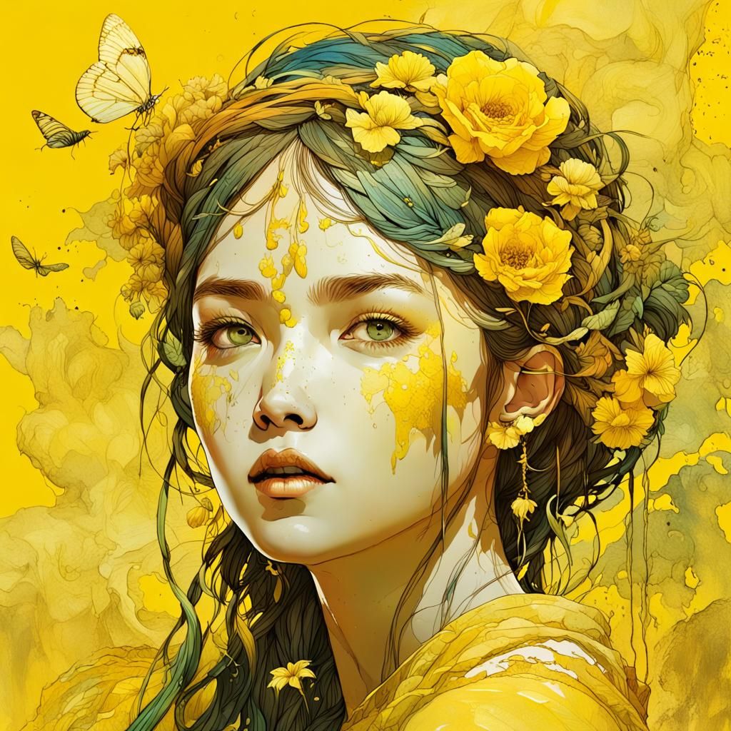 Radiant Summer Goddess in Yellow Digital Art