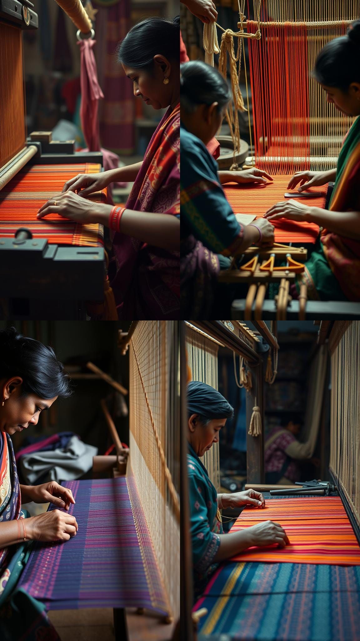Artisans Weaving a Jamdani Saree on Handloom