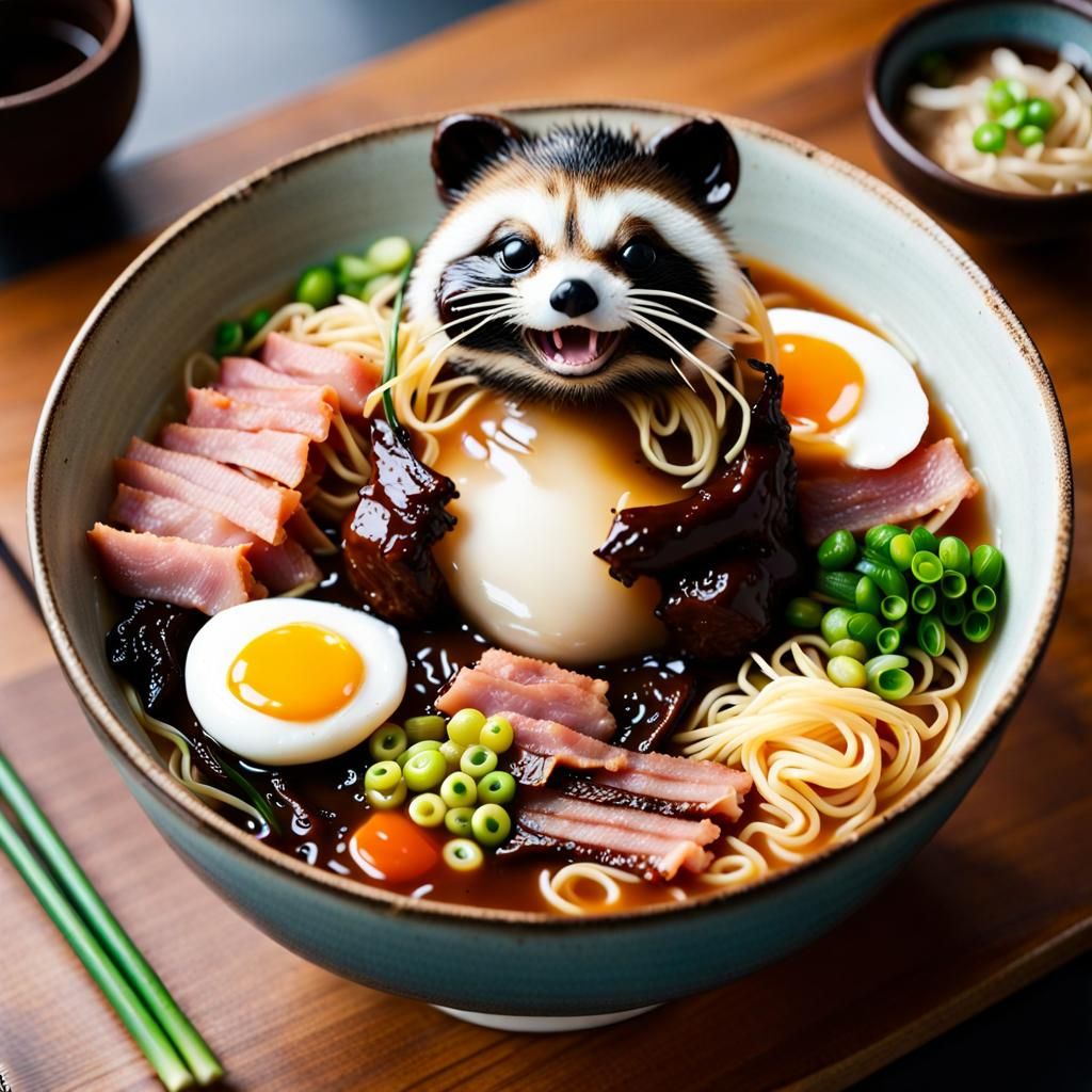 Surprise! There is a tanuki in my ramen!
