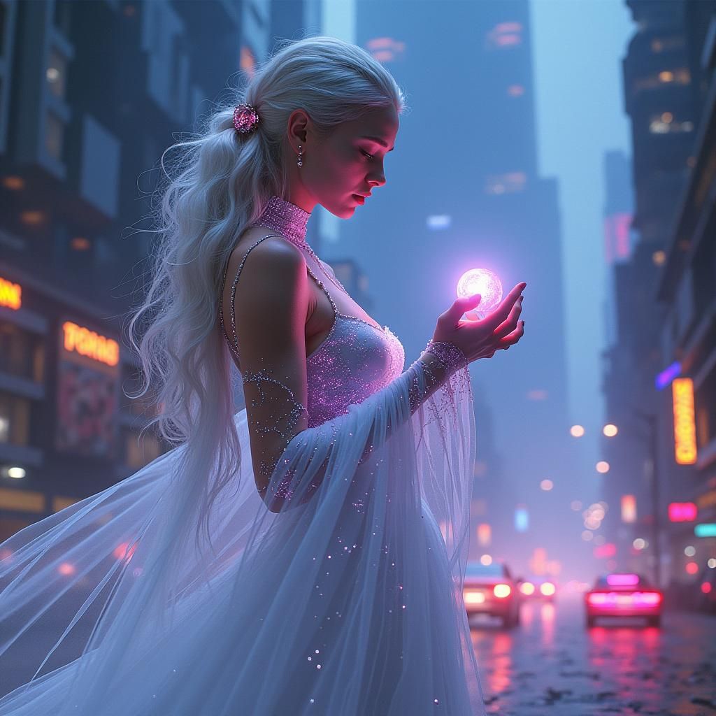 Mystical Cyberpunk Woman with Neon Ring