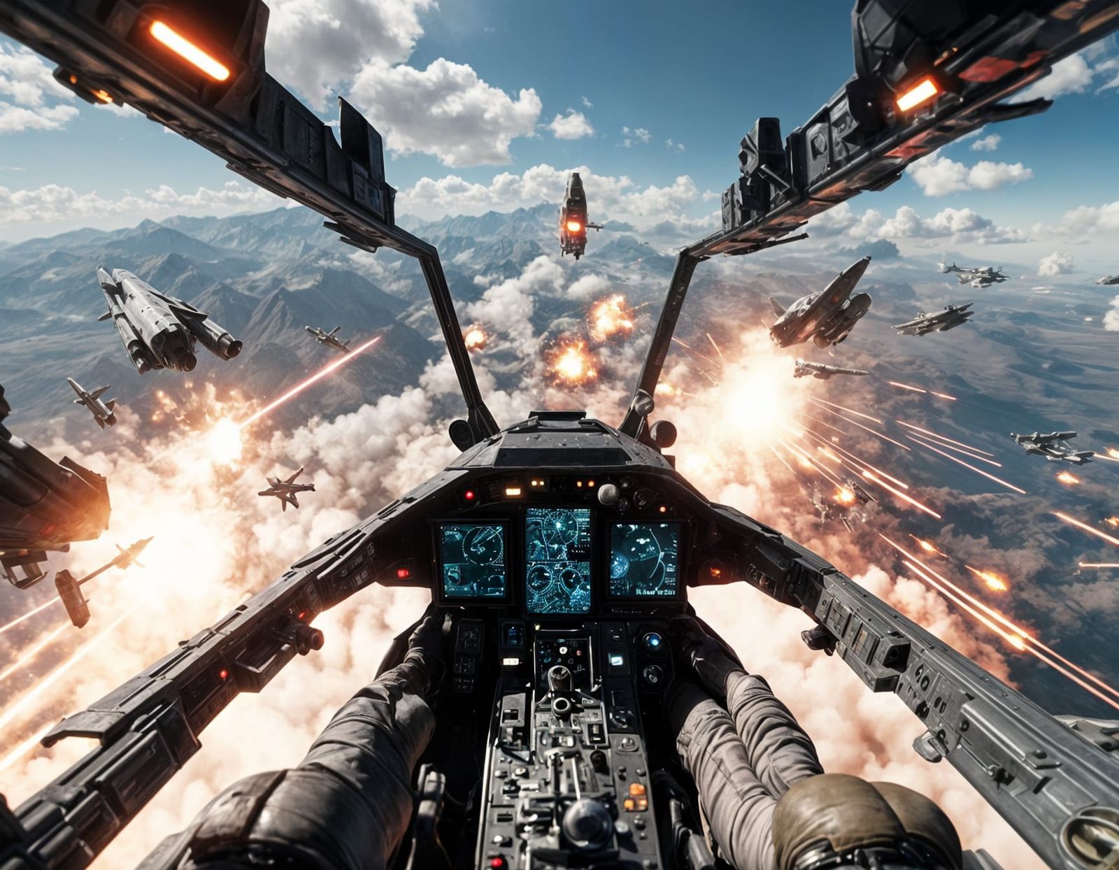 Starfighter Cockpit View in Space Battle