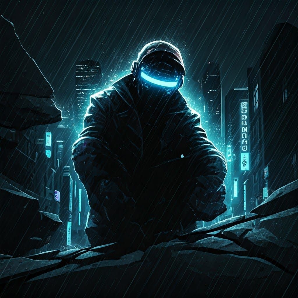 Vengeful Figure in Neo-Noir Graphic Novel Mosaic