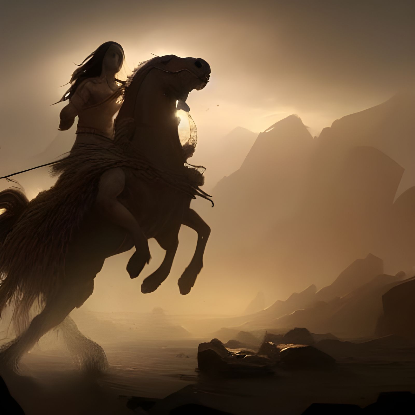 Bronze Age Steppe Horse Rider in Dark Fantasy Style