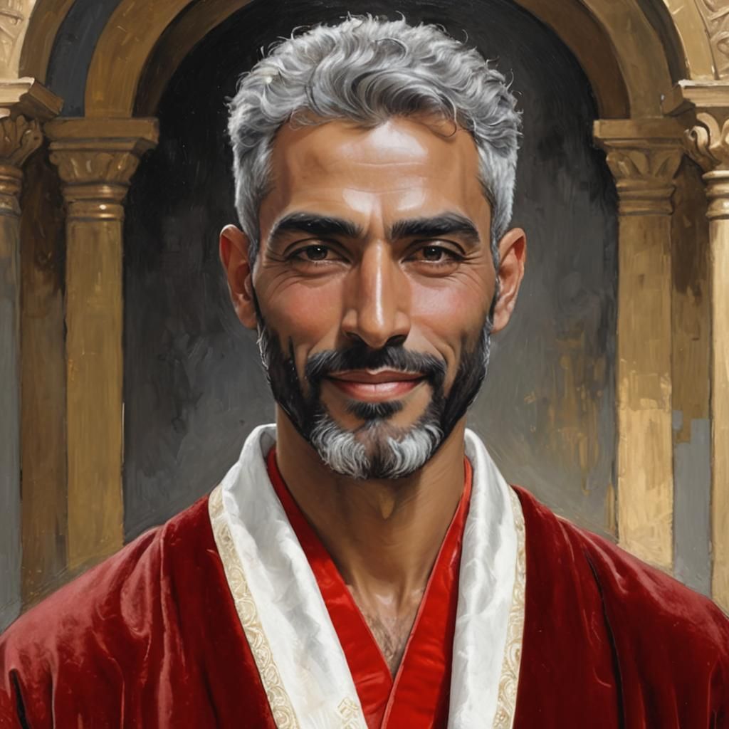 Proud Arab Man in Velvet Robe, Art Nouveau Portrait