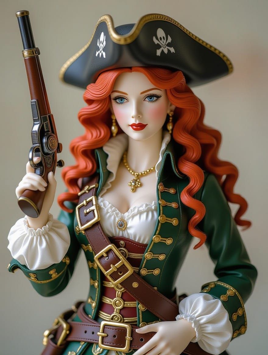 Porcelain Pirate Figurine, High-Resolution Photography