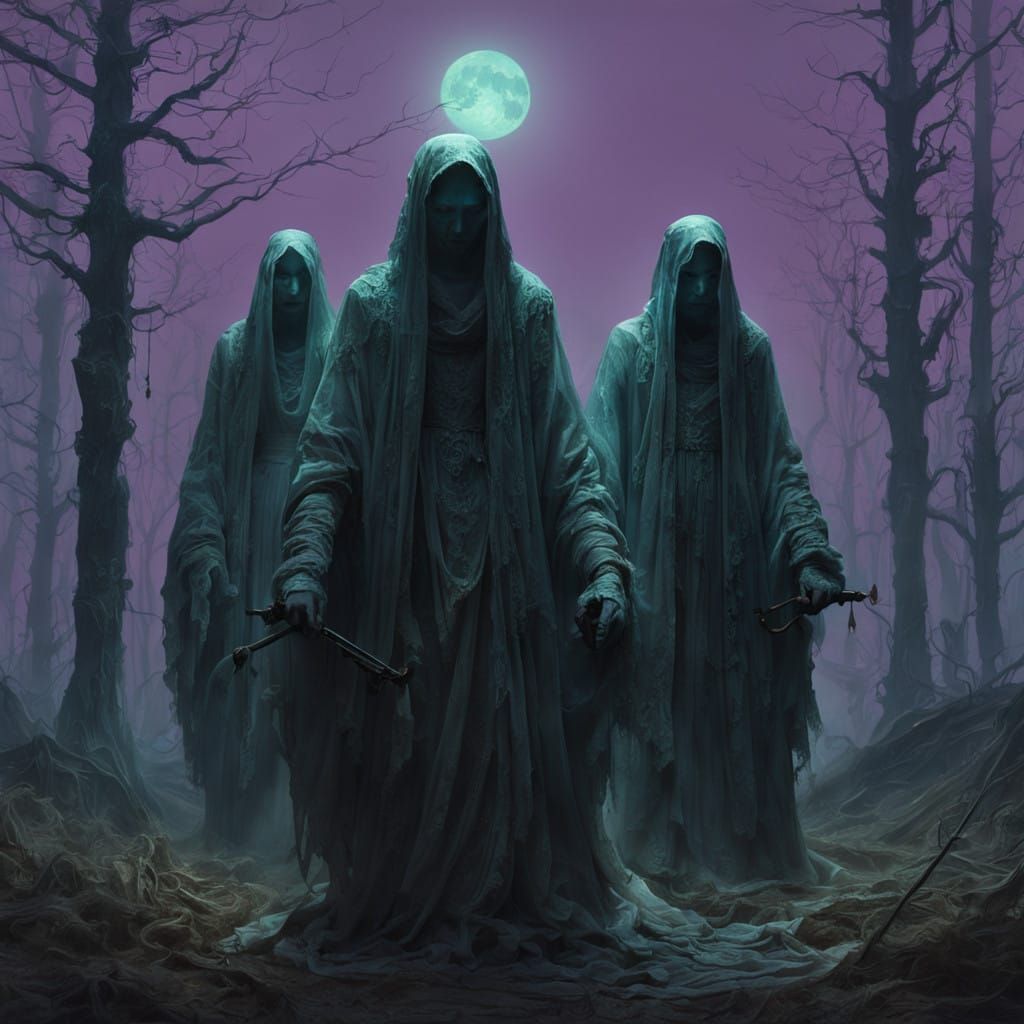 Ethereal Ghostly Musicians in Vibrant, Swirling Background