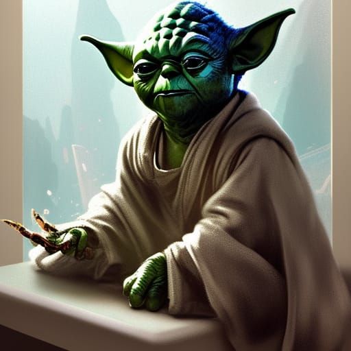 Yoda in Messy Apartment, Hyperdetailed Digital Art