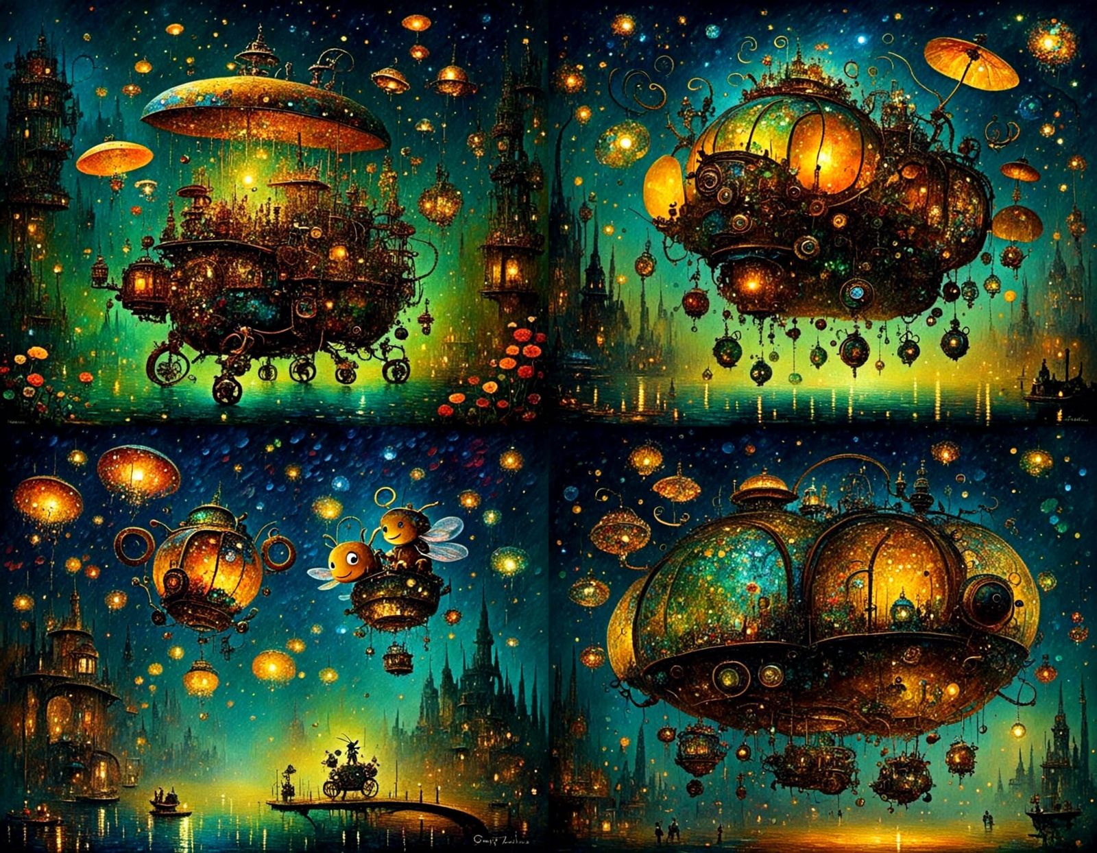 Cartoon Firefly Flying in the Night Sky