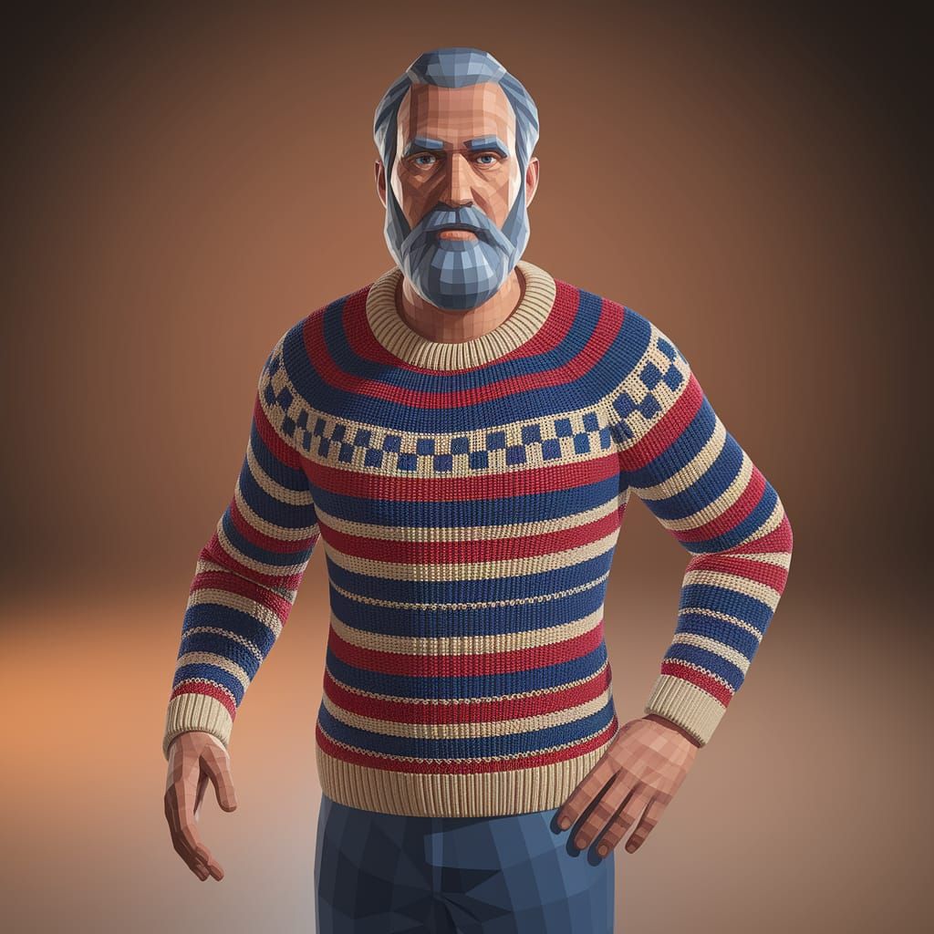 Ancient Figure Wearing Sweater in Low Poly Style